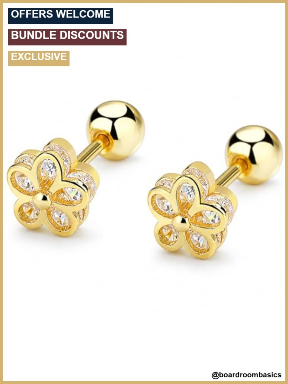 925 Sterling Silver 18K Gold Plated Cubic Zirconia Flower Stud Earrings